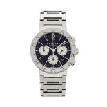 A stainless steel automatic chronograph wristwatch, by Bulgari, the black circular dial with