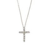 A diamond cross pendant necklace, by Tiffany, the pendant set with eleven brilliant-cut diamonds, to