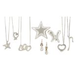 Five pendant necklaces, by Tiffany, together with a pair of Tiffany screw back earrings and two
