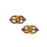 A pair of sapphire cufflinks, by Tabbah, designed as two interlocking rope hoops, each intersected