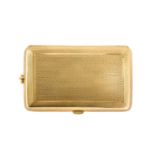 A 9ct gold compendium sovereign case by Deakin & Francis, of engine turned rounded rectangular