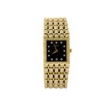 An 18ct gold and diamond quartz wristwatch by Piaget, the square, black dial with brilliant-cut