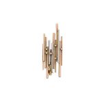 A 9ct two colour gold brooch by Gillian Packard, the abstract design panel composed of vari-length