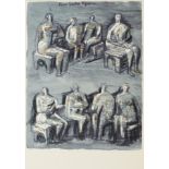 After Henry Moore OM CH FBA, British 1898-1986- Seated Figures; reproduction printed in colours,