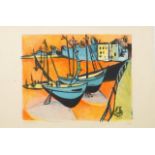 Rolf Durig, Swiss 1926-1985- Harbour scene; lithograph in colours, signed and numbered 2/3 in