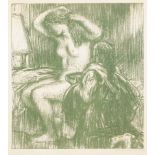 Charles Haslewood Shannon RA, British 1863-1937- Nude combing her hair; lithograph printed in grey/