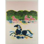 Frédéric François Menguy, French 1927-2007- Untitled (Horse by woodland); lithograph in colours on