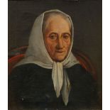 Achille, French School, early/mid 20th century- Portrait of an old lady, quarter-length, wearing a