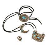 A wide Navajo silver and turquoise set cuff by Tommy Singer, stamped Navajo Hand Made, T.S, 5cm