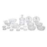 A set of ten circular cut glass dishes, late 19th century, with cut petal form rims, the bodies with