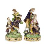 Two Derby porcelain figure groups of courting couples, late 18th/early 19th century, one modelled as