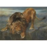 John Trivett Nettleship, British 1841-1920- Study of a lion on a rocky ledge; pastel, signed with