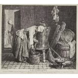 Charles-Nicholas Cochin, French 1715-1790- La Fontaine; La Blanchisseuse, after Chardin; copper