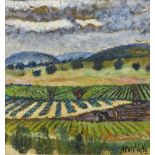 Arieh Allweil, Ukrainian 1901-1967- Vineyards in Israel; oil on paper, signed, 42.5 x 40cm