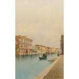 Andrea Biondetti, Italian 1851-1946- Venetian canal scene with a gondola; watercolour, signed, sight