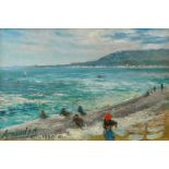 Arnaud, French School, early-mid 20th century- The beach in Nice; oil on canvas board, signed,
