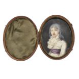 Samuel Cotes, British 1734-1818- A portrait miniature of a lady, seated half-length turned to the