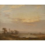 P P Hubbard, late 20th century- Dusk over rural landscape; oil on board, signed indistinctly, 19.5 x