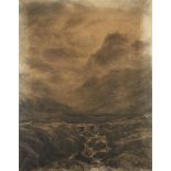 James Elliot, British fl. 1882-1897- Mountain landscape, 1896; charcoal and pencil on paper laid