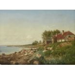 Niels Christian Hansen, Danish 1834-1922- Coastal scenery with fisherman's houses, 1894; oil on