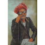 Middle Eastern School, late 20th century- Portrait of an Afghani man in sunglasses; tempera on