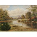 J Jackson, British School, late 19th century- River landscape; watercolour, signed and dated 1886,