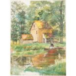 British School, early 20th century- Watermill; watercolour, 43.3 x 25.5cm: E. Neverson, British late