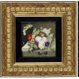 An English porcelain plaque depicting a still life with fruit and flowers, early 19th century,