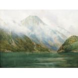 Frederick R Fitzgerald, British 1869-1944- Cloud Swept Heights, Styve Naero Fjord; watercolour,