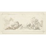 Johann Heinrich Roos, German 1631-1685- Study of resting shepherds with a goat and a dog; pen and