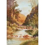 Joseph Edward Hennah, British 1897-1963- A rocky stream; watercolour, signed, 35x24.6cm (
