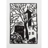 Horace Ascher Brodzky, Australian/British 1885-1969- Untitled (Tree/House), 1989; linocut on wove,