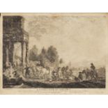 Jean Moyreau, French 1690-1762- La Fontaine de Bacchus, La Petitte Foire aux Chevaux & Horses at a