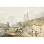 British School, late 18th century- Glastonbury cottages; watercolour over traces of pencil, 22 x
