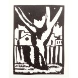 Horace Ascher Brodzky, Australian/British 1885-1969- Untitled (tree/house), 1989; linocut on wove,