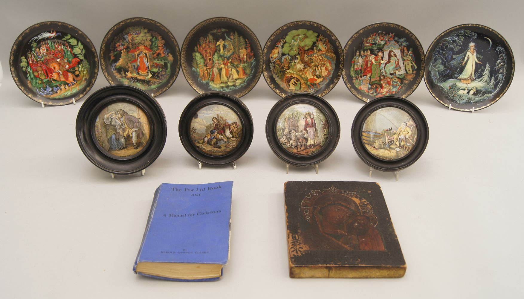 A collection of titled Prattware pot lids, 19th century, to comprise, Charity, Leid a Dite, A - Image 2 of 2