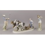 A Sitzendorf porcelain figure group of a ploughman, 20th century, printed marks to base, 37cm