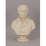 A Copeland Parian bust of a man, after a bust by J. Sherwood Westmacott, inscribed and stamped to