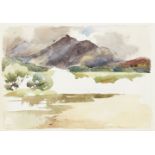 John Terris RSW, Scottish 1865-1914- Landscape; Studies of cows (verso); watercolour over pencil