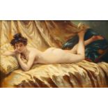 M Hernandez, Spanish School, early/mid 20th century- Nude reclining on a couch; oil on panel,