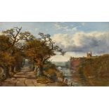 Edmund John Niemann, British 1813-1876- River landscape with a figure on a pathway; oil on canvas,