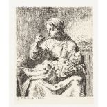 Jean-Francois Millet, French 1814-1875- La Bouillie, [Delteil 17], 1861; etching on chine applique