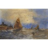 Follower of Abraham Hulk Snr, Dutch 1813-1897- Coastal seascapes in stormy weather; oils on