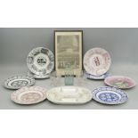 A collection of seven printed Passover plates, mostly by Ridgway's, 19th century, 25cm diameter,