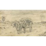 Continental School, late 19th century- Man with a horse and cart; pencil on wove paper, signed