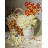 Mary Elizabeth Duffield, nee Rosenberg, British 1819-1914- Still life of Primroses and Wallflowers