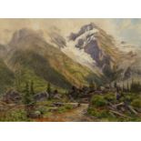 James Whaite, British act 1850-1916- A Glacier in the Selkirks, British Columbia; watercolour,