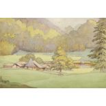 Hugh Lionel Heath, British 1871-1938- Wooded lakeside scene; watercolour and black ink, 38.7 x 56.