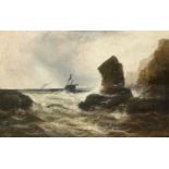 Manner of Abraham Hulk Snr, late 19th century- Rocky coastal seascape; oil on canvas, 50.5x76.