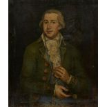 Lombard School, mid-18th century- Portrait of a gentleman, half-length in a green coat holding a